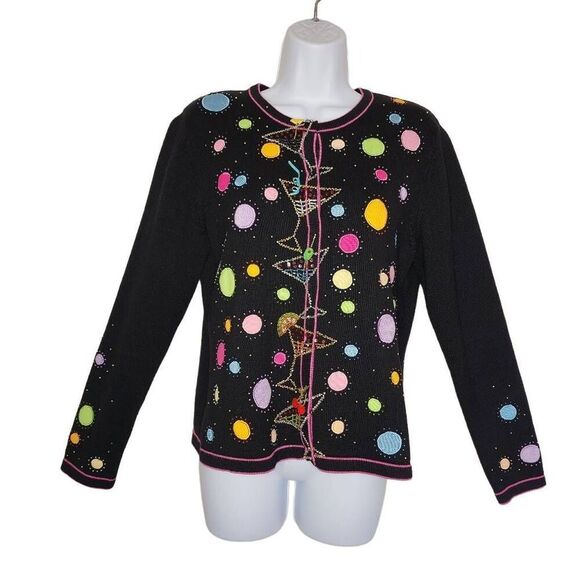 Jack B Quick Women Sweaters, Felt & Beads Martini Cardigan Sweater, Sz M - Picture 1 of 10